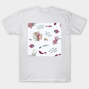 Fish, Coral, and Seaweed on Pale Blue T-Shirt